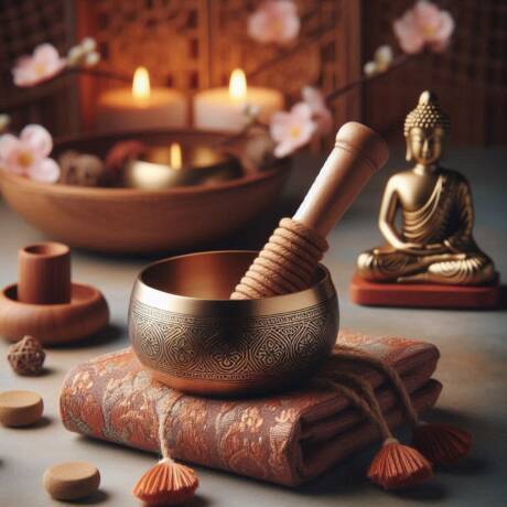 Mini Tibetan Singing Bowl Set with cushion and wooden striker